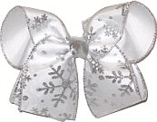 Large White with Silver Glitter Snowflakes Christmas Bow